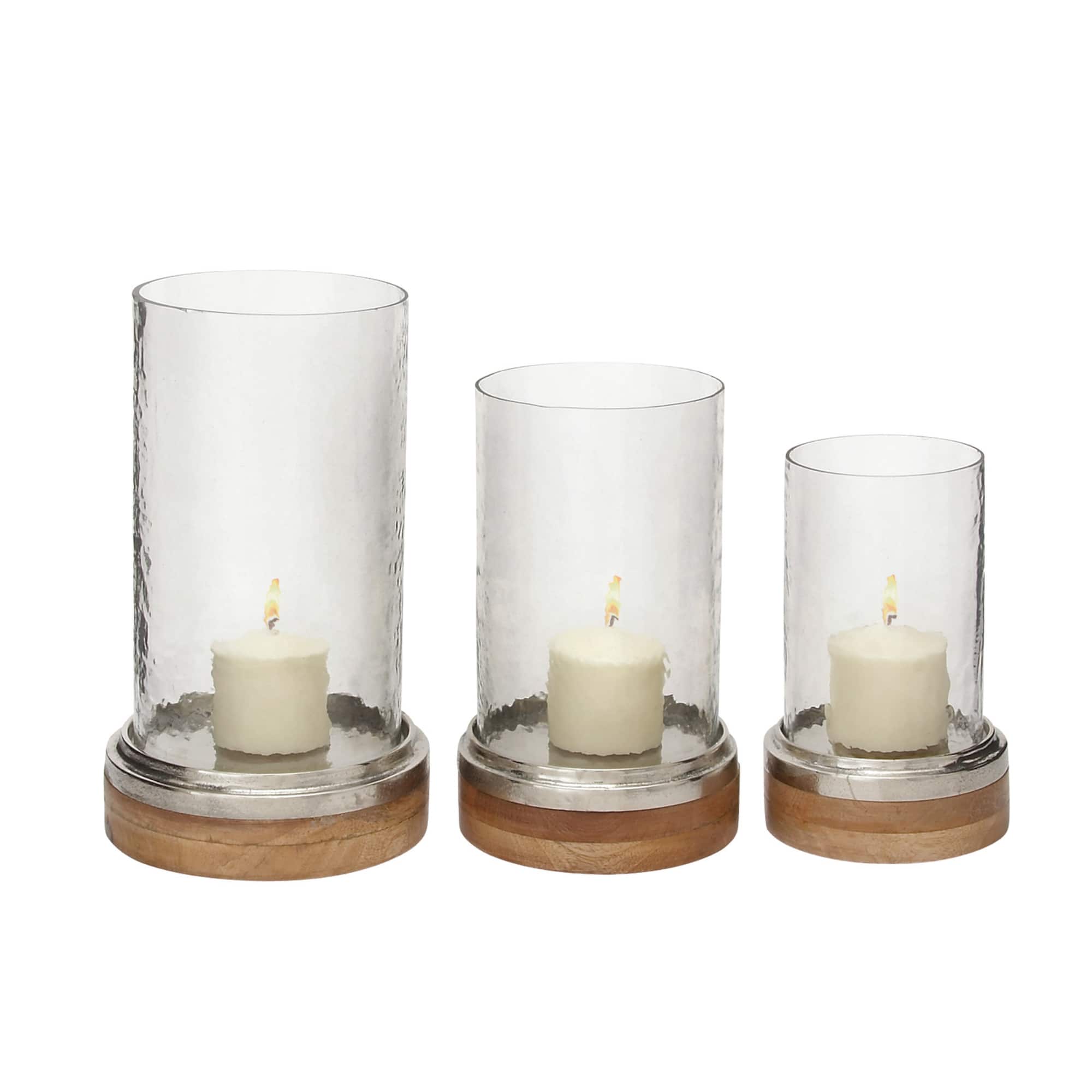Clear Aluminum Traditional Hurricane Lamp Set